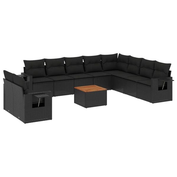 vidaXL 11-delige Loungeset met kussens poly rattan zwart