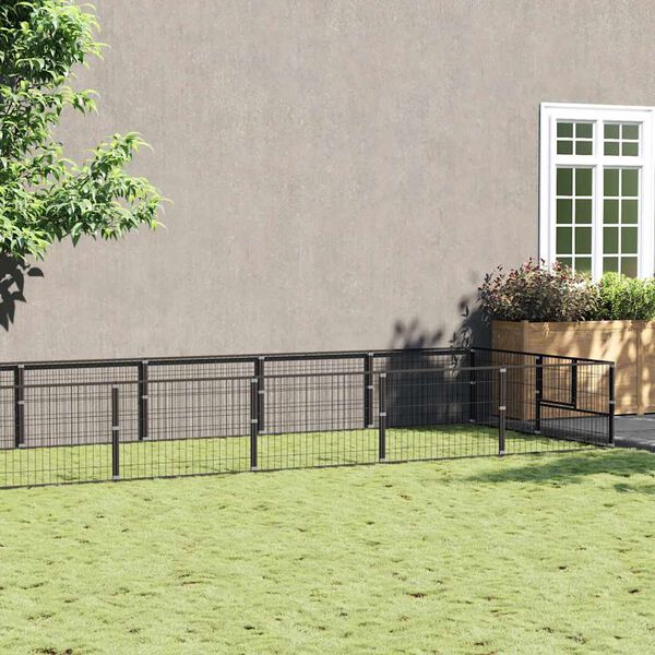vidaXL Hondenkennel 18 m&sup2; staal zwart