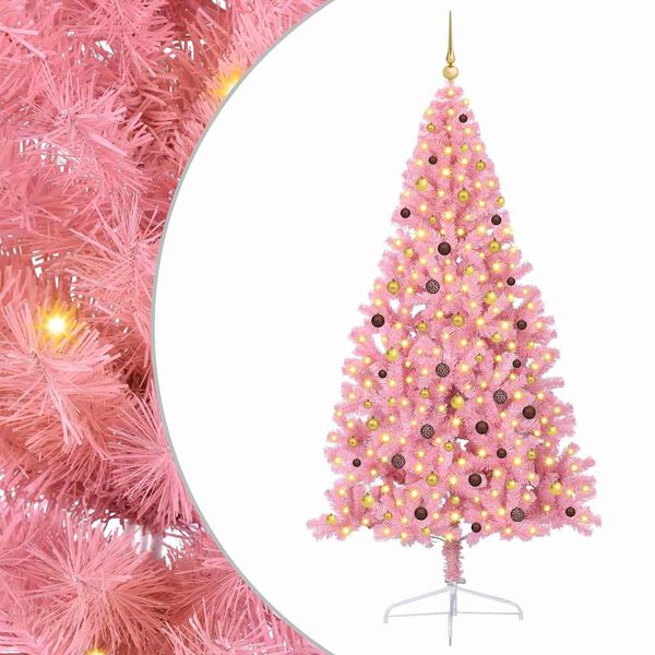 vidaXL Kunstmatig Voorverlicht Kerstboom met 300 LED Roze 240 cm PVC