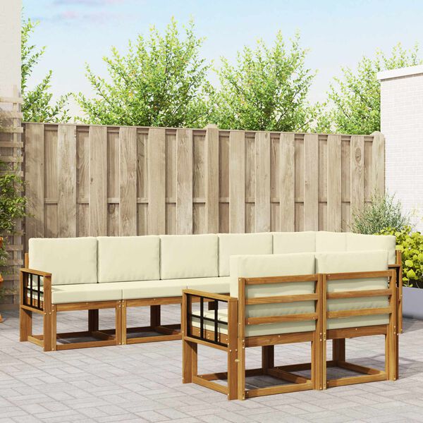 vidaXL Buiten bankenset met kussen 8 pcs Natuurlijk en Cr&egrave;me