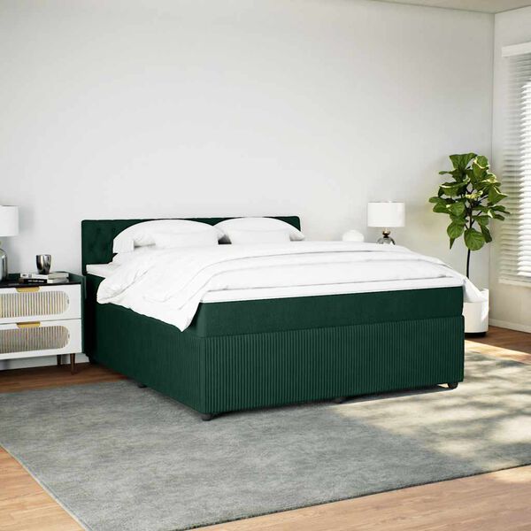 vidaXL Boxspring met matras fluweel donkergroen 180x200 cm