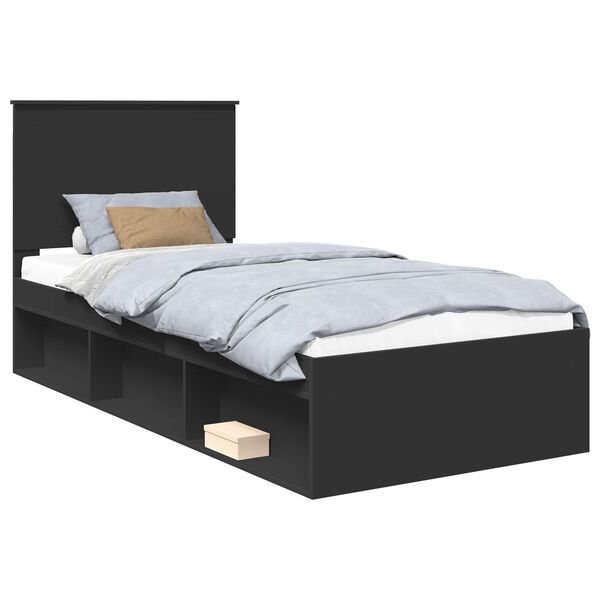 vidaXL Bedframe met hoofdeinde Zwart 90 x 200 cm Massief grenenhout