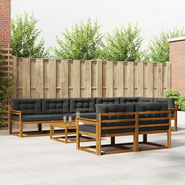 vidaXL Buiten bankenset met kussen 9 pcs Natuurlijk en Antraciet