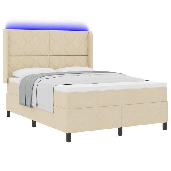 vidaXL LED Box Spring Bed met matras Cr&egrave;me 160 x 200 cm Stof