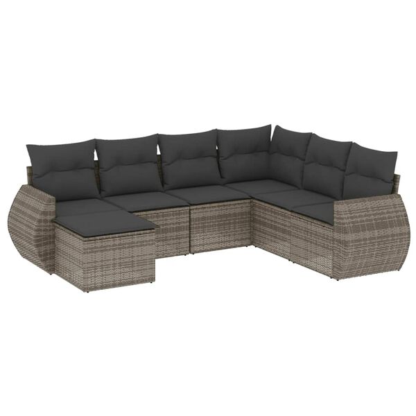 vidaXL 7-delige Loungeset met kussens poly rattan grijs