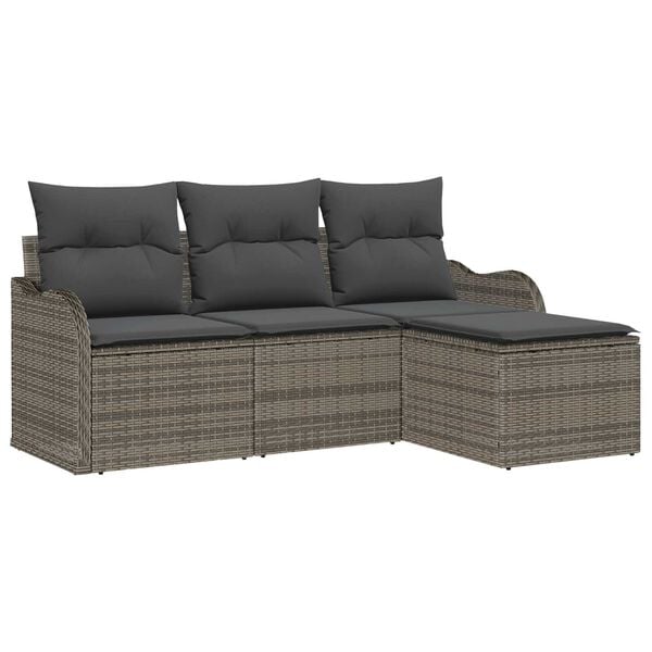 vidaXL Tuin Sofa Set met opslag 4 pcs Grijs poly rattan