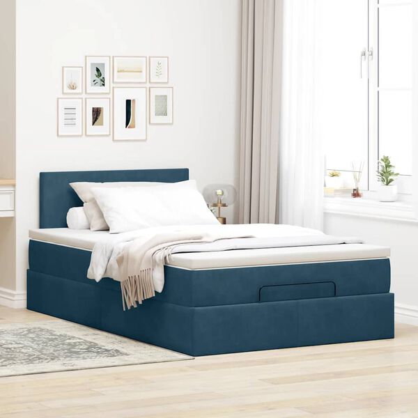 vidaXL Ottoman bed met matras en LED's 120x200cm fluweel donkerblauw
