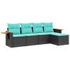 vidaXL 5-delige Loungeset met kussens poly rattan zwart