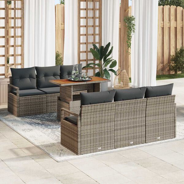 vidaXL Tuin Sofa Set met kussen 7 pcs Grijs