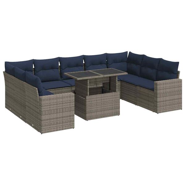 vidaXL 10-delige Loungeset met kussens poly rattan acacia grijs