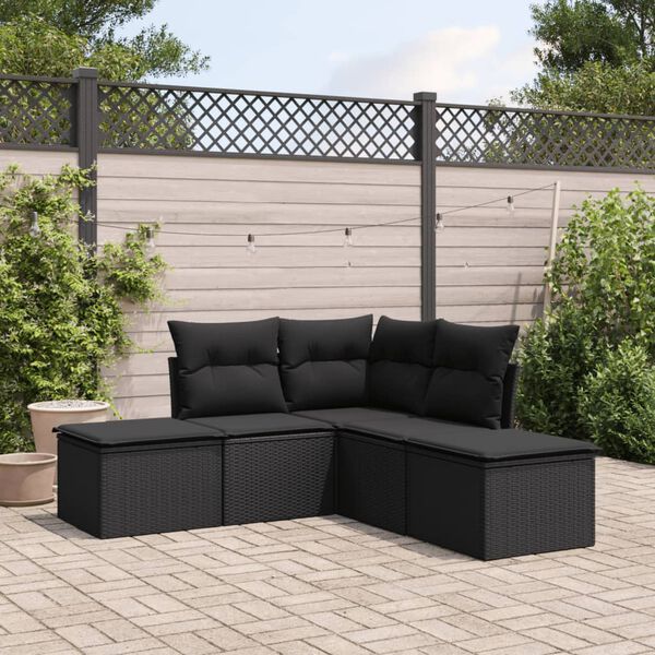 vidaXL 5-delige Loungeset met kussens poly rattan zwart