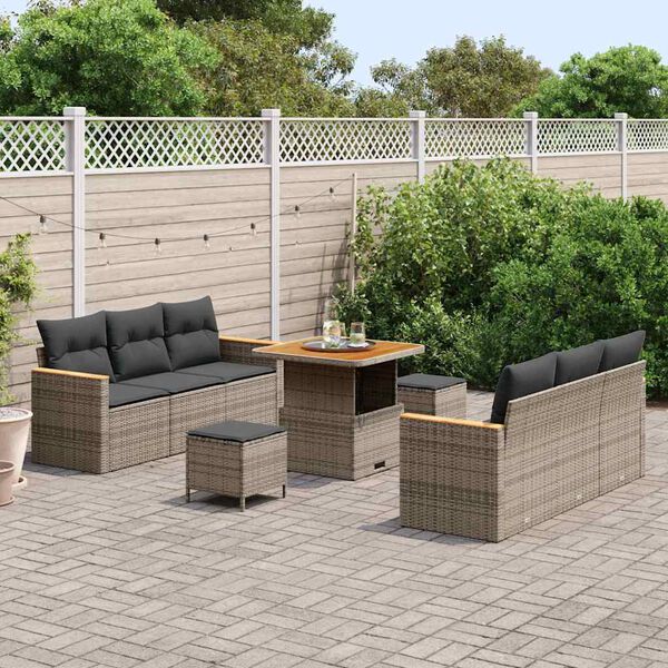 vidaXL Tuinbankenset met kussen 11 pcs Grijs poly rattan