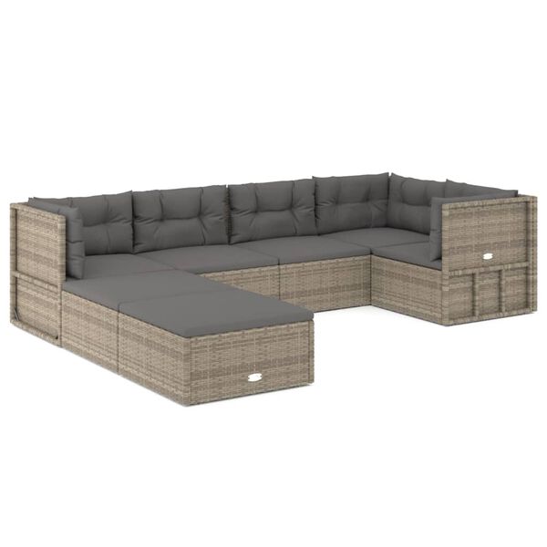 vidaXL 7-delige Loungeset met kussens poly rattan grijs