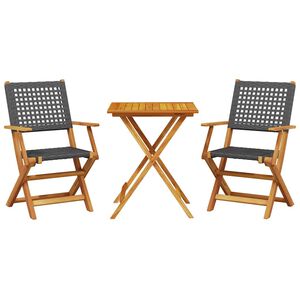 vidaXL 3-delige Bistroset poly rattan en massief hout zwart