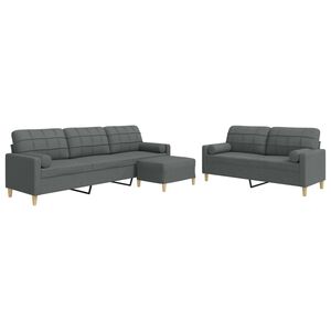 vidaXL 3-delige Loungeset met voetenbank en kussens stof donkergrijs