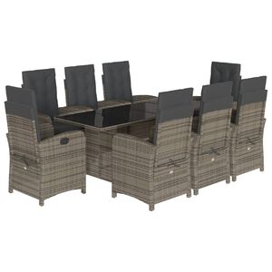 vidaXL 9-delige Tuinset met kussens poly rattan grijs