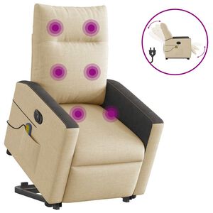 vidaXL Sta-op-massagestoel elektrisch verstelbaar stof cr&egrave;mekleurig