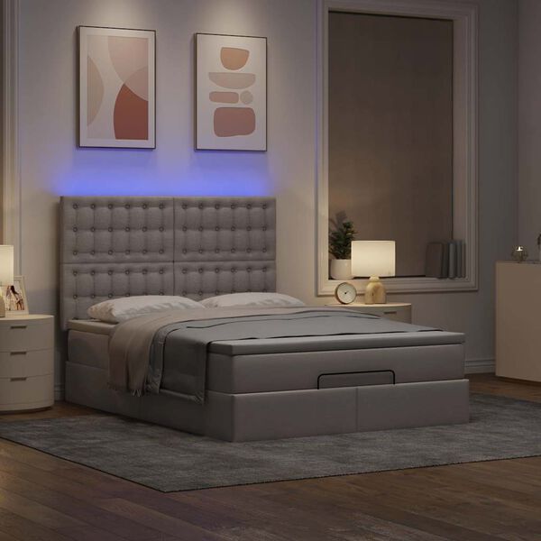 vidaXL Ottoman bed met matras en LED's 140x190cm stof taupe