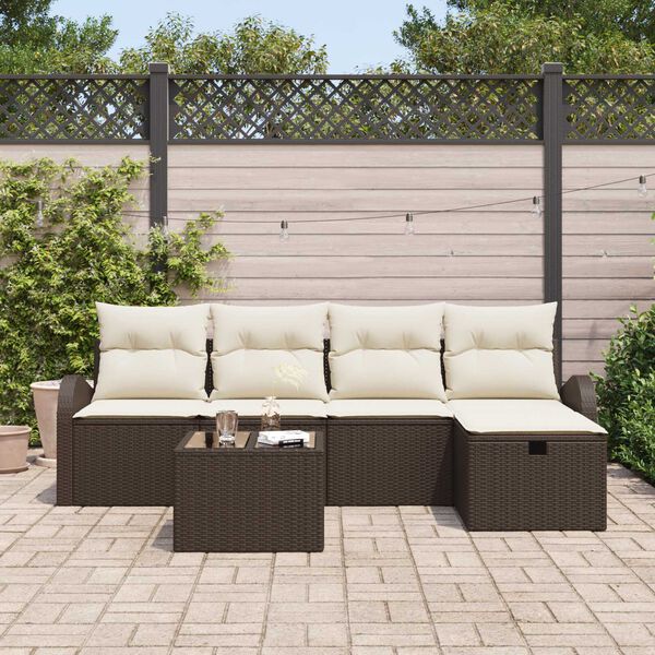 vidaXL Bankstel met kussen met opslag 6 pcs Bruin en Cr&egrave;me poly rattan