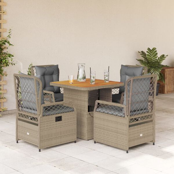 vidaXL 5-delige Tuinset met kussens poly rattan beige