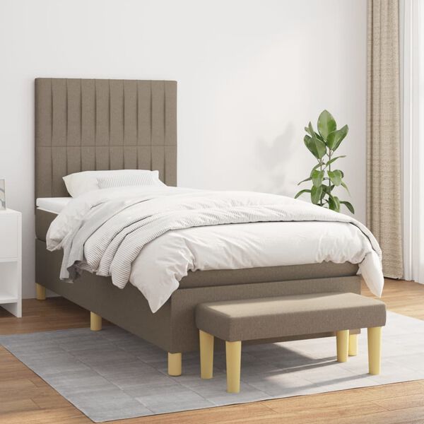 vidaXL Boxspring met matras stof taupe 100x200 cm