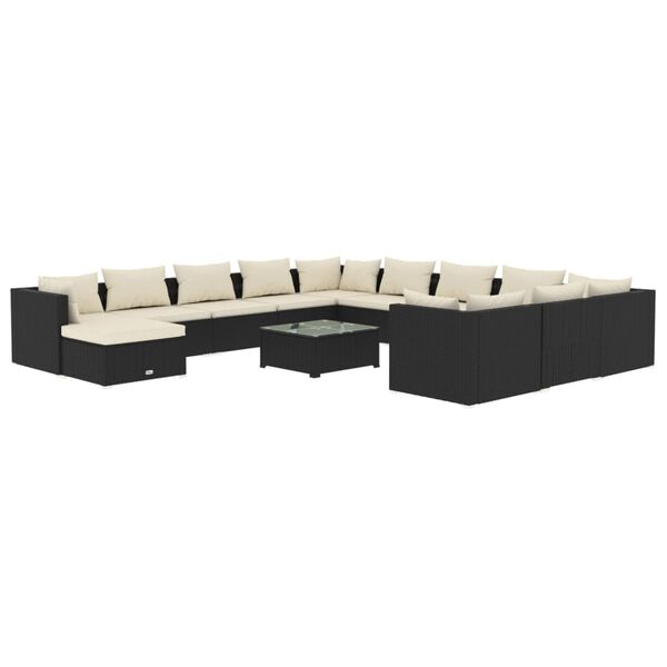 vidaXL 13-delige Loungeset met kussens poly rattan zwart