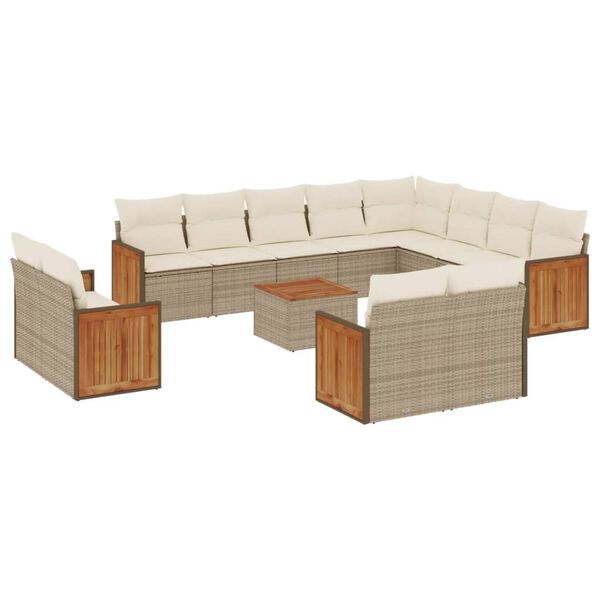 vidaXL 13-delige Loungeset met kussens poly rattan beige