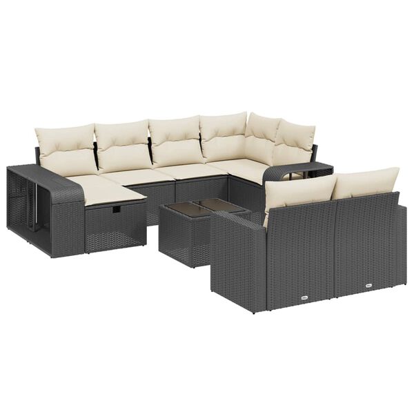 vidaXL 11-delige Loungeset met kussens poly rattan zwart