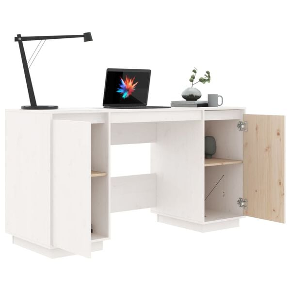 vidaXL Bureau 140x50x75 cm massief grenenhout wit