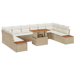 vidaXL Tuin Eetset met kussen 11 pcs Beige en Cr&egrave;me