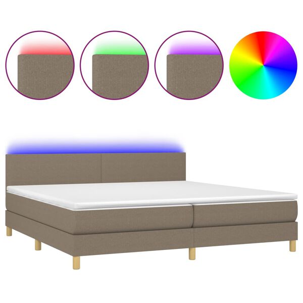 vidaXL Boxspring met matras en LED stof taupe 200x200 cm