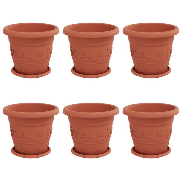 vidaXL Plantenpotten 6 pcs Baksteenrood &Oslash; 26 x 21.5 cm Kunststof