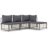 vidaXL 4-delige Loungeset met kussens poly rattan antracietkleurig