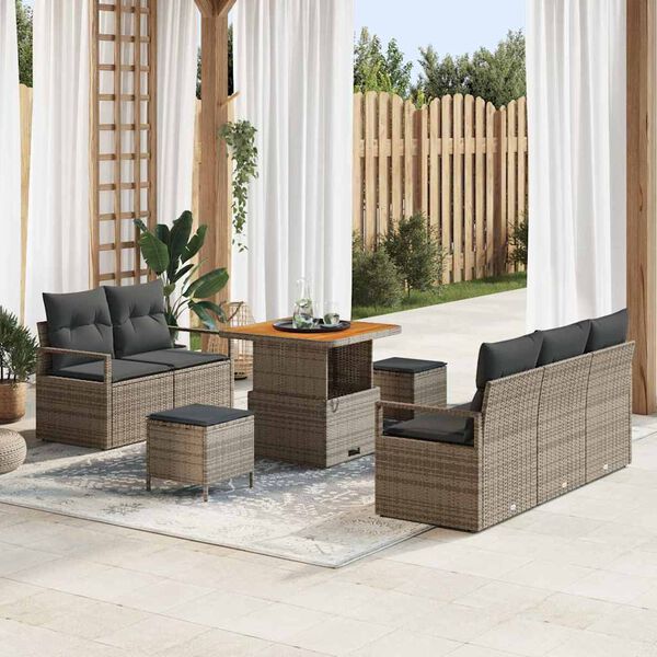 vidaXL Tuinbankenset met kussen 8 pcs Grijs poly rattan
