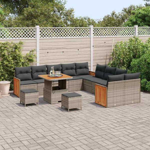 vidaXL Tuin Sofa Set 13 pcs Grijs Poly rattan en gepoedercoat staal