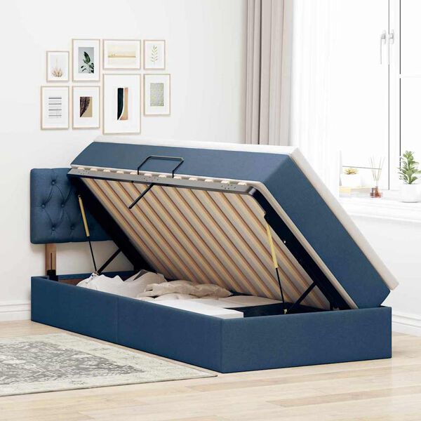 vidaXL Opbergbed met LED met matras met LED Blauw 90 x 190 cm Stof