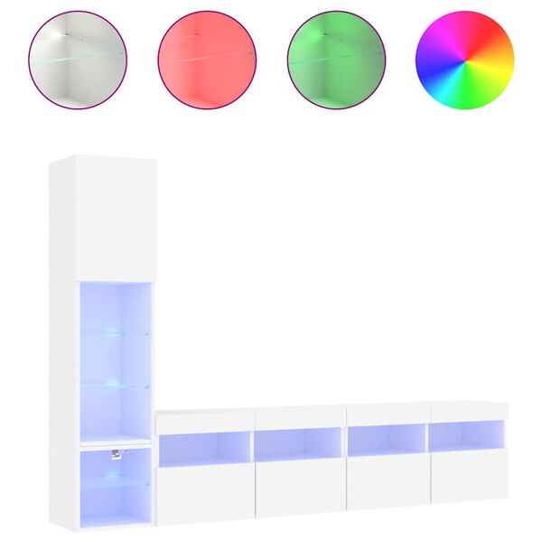 vidaXL 4-delige Tv-wandmeubelset met LED-verlichting bewerkt hout wit