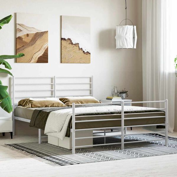 vidaXL Bedframe met hoofd- en voeteneinde metaal wit 120 x 190 cm