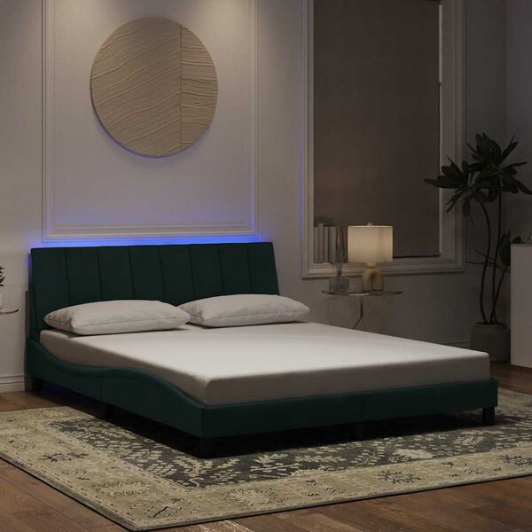 vidaXL Bedframe met LED zonder matras "Hanko" fluweel donkergroen 160x200 cm