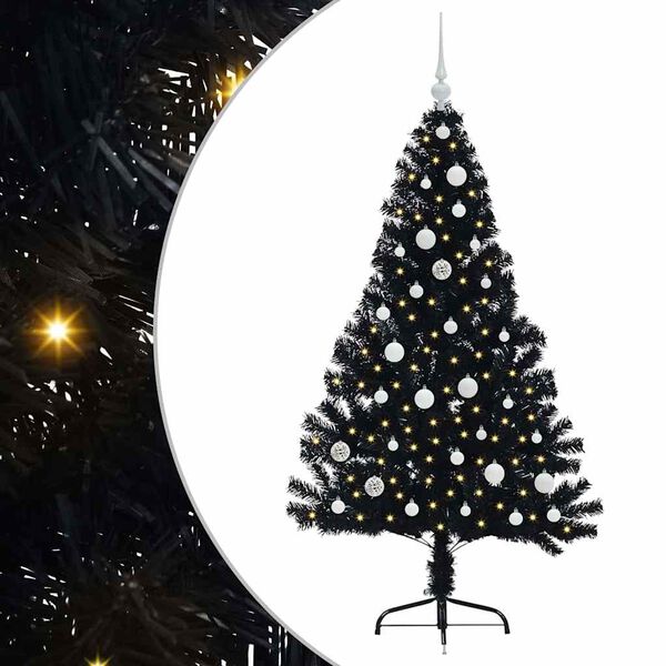 vidaXL Kunstmatig Voorverlicht Kerstboom met 150 LED Zwart 150 cm PVC