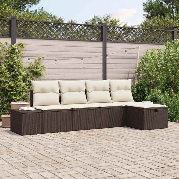 vidaXL Tuinbankenset met kussen 5 pcs Bruin poly rattan
