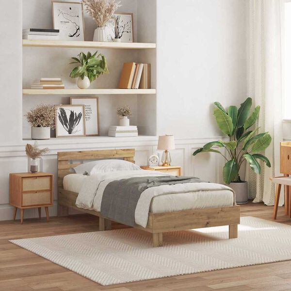 vidaXL Bedframe artisanaal eikenkleurig 90 x 200 cm Bewerkt hout