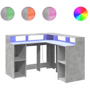 vidaXL Bureau met LED-verlichting 130x130x91 cm hout betongrijs