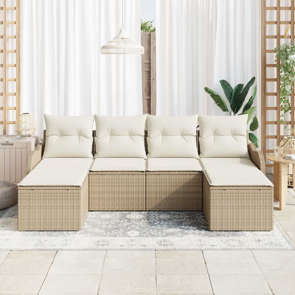 vidaXL Tuin Sofa Set met kussen 6 pcs Beige Poly riet