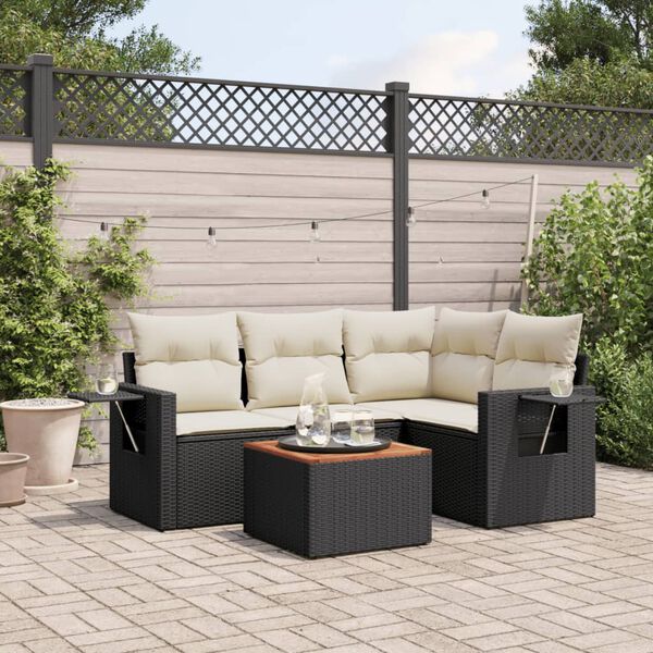 vidaXL 5-delige Loungeset met kussens poly rattan zwart