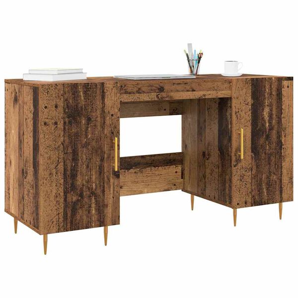 vidaXL Bureau met plank met opslag met de deur Oud hout Bewerkt hout