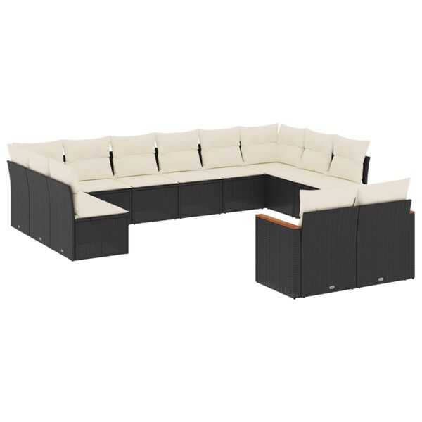 vidaXL 12-delige Loungeset met kussens poly rattan zwart