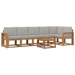 vidaXL Buiten bankenset met kussen 7 pcs Natuurlijk en Lichtgrijs