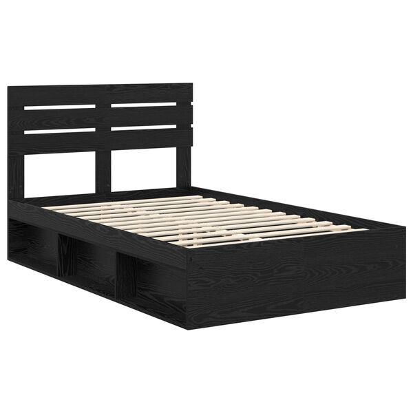 vidaXL Bedframe met hoofdeinde Zwart 135 x 190 cm Massief grenenhout