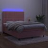 vidaXL Boxspring met matras en LED fluweel roze 140x200 cm